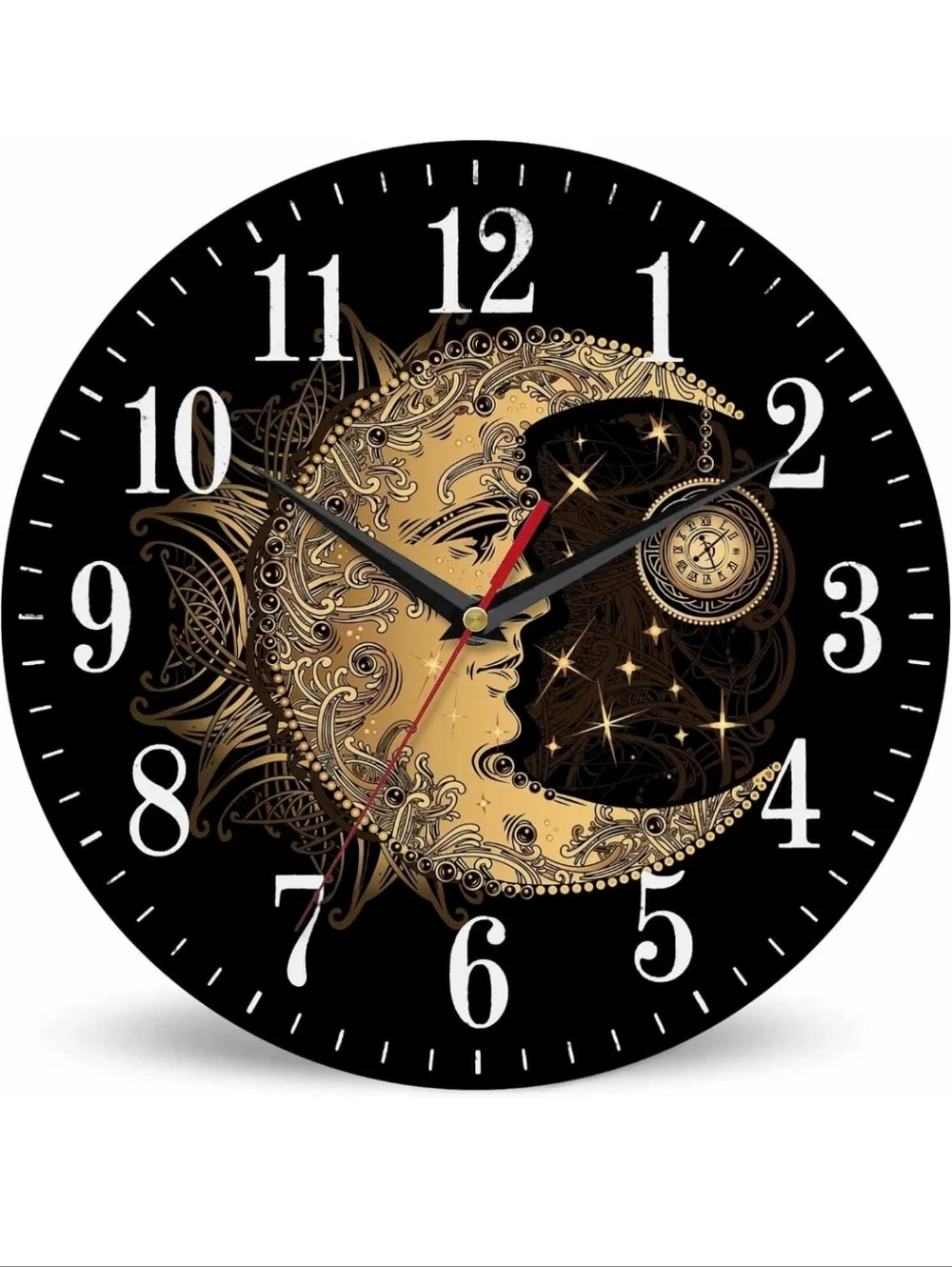 Gold Moonface Decorative Wall Clock - Black